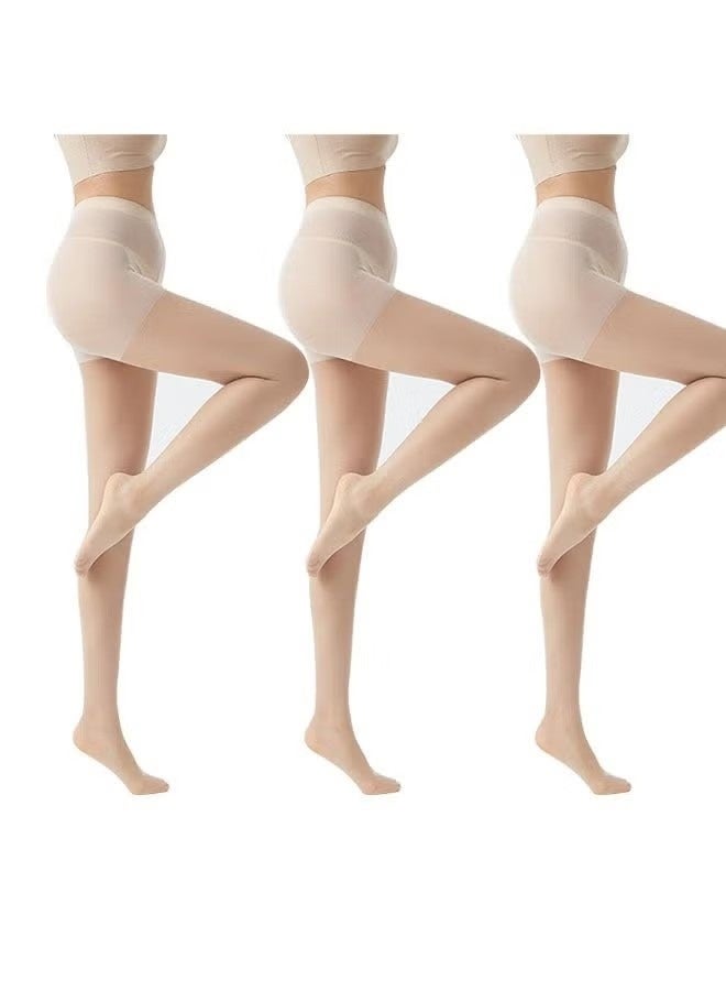 3 أزواج من الجوارب النسائية الشفافة، جوارب طويلة داعمة للصدر (15D) مع أطراف أصابع معززة، دعم خفيف للساقين، درزات مسطحة، جوارب بأصابع غير مرئية. - Image 1