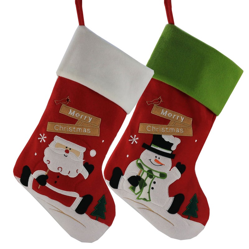 WEWILL Classic Christmas Stockings Set of 2 Santa Snowman Xmas Character 17Inch Style 1