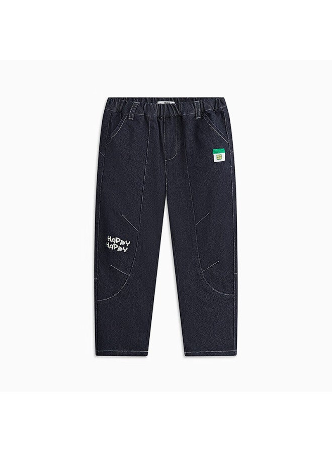 Mqd Boys' Casual Denim Jeans For Older Kids, Autumn College Style Letter Print, Versatile, Dark Denim Blue, Size 110 - Image 3