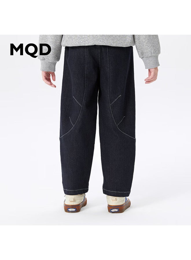 Mqd Boys' Casual Denim Jeans For Older Kids, Autumn College Style Letter Print, Versatile, Dark Denim Blue, Size 110 - Image 2