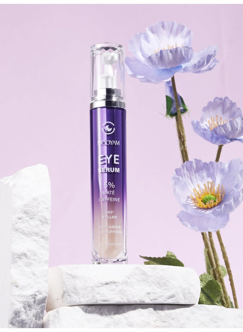 MOOYAM Eye Serum with 5% Mate Caffeine for Dark Circles, Puffiness Puffy Bags & Wrinkles Fine Lines - Under Eye Cream Anti Aging Treatment with 360° Massage Roller Ball for Men & Women - Image 3