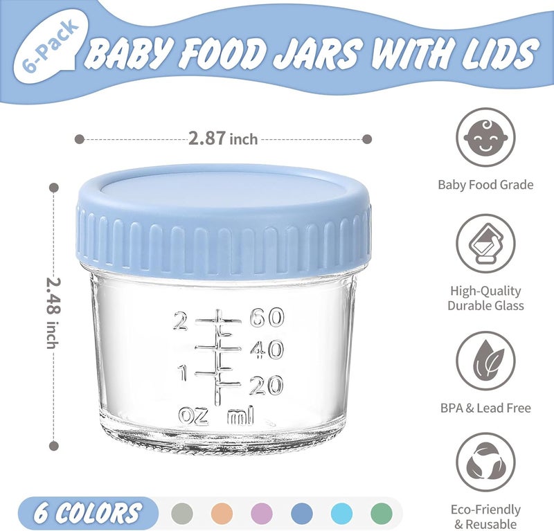 DRKIO 6 Pack Glass Baby Food Storage Containers - 4 Oz Baby Food Jars with Lids - Image 2