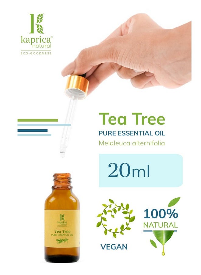 Kaprica Natural - Premium Tea Tree Essential Oil - For Skin, Hair, Face | Reduces Acne, Blemishes & Dandruff | Promotes Clear Skin & Hair Growth | 100% Pure, Natural, Vegan | 20 Ml - Image 1