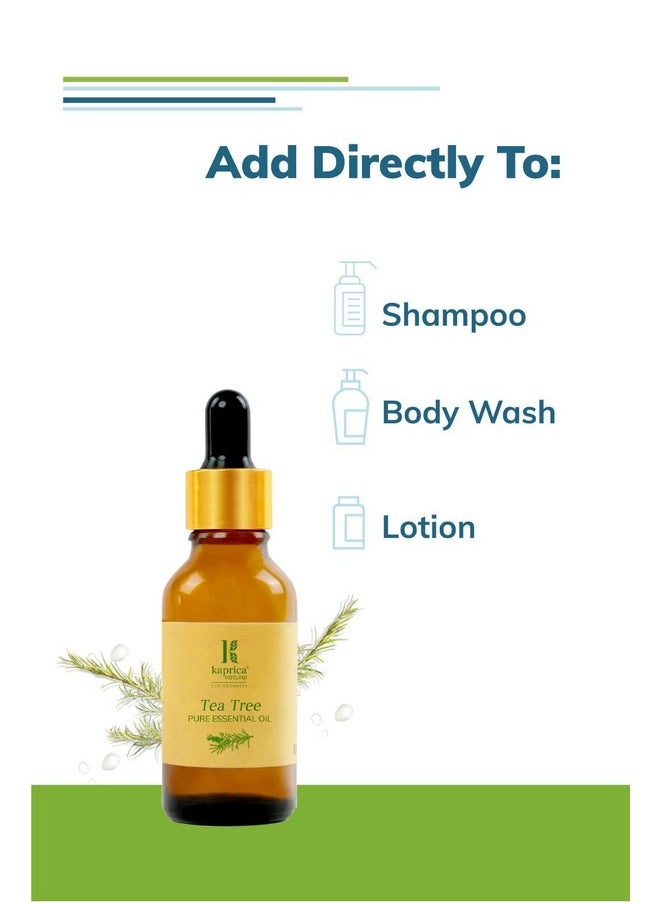 Kaprica Natural - Premium Tea Tree Essential Oil - For Skin, Hair, Face | Reduces Acne, Blemishes & Dandruff | Promotes Clear Skin & Hair Growth | 100% Pure, Natural, Vegan | 20 Ml - Image 1