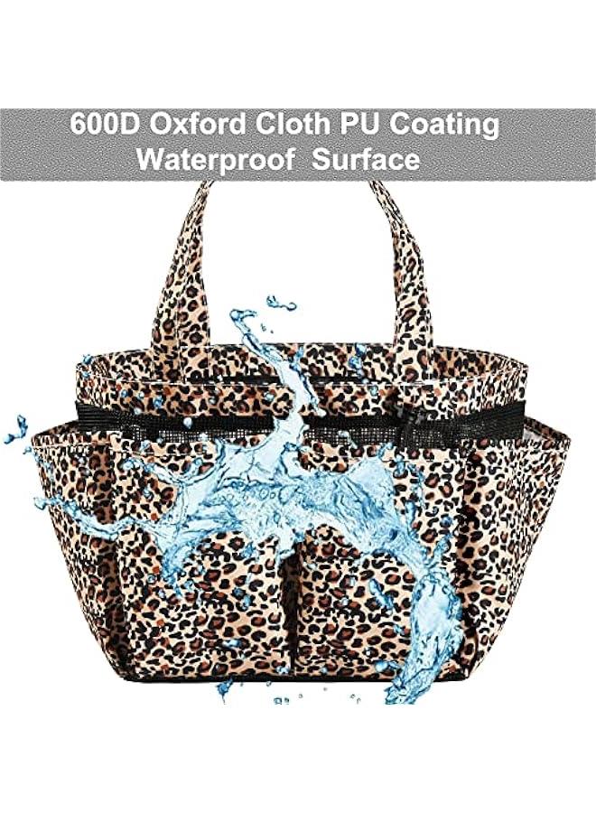 Arabest Mesh Shower Caddy Bag, Portable Basket Organizer with Key Hook for College Dorm Bathroom Camp Gym, Hanging Tote Bag with 8 Pockets, Lepoard - Image 3