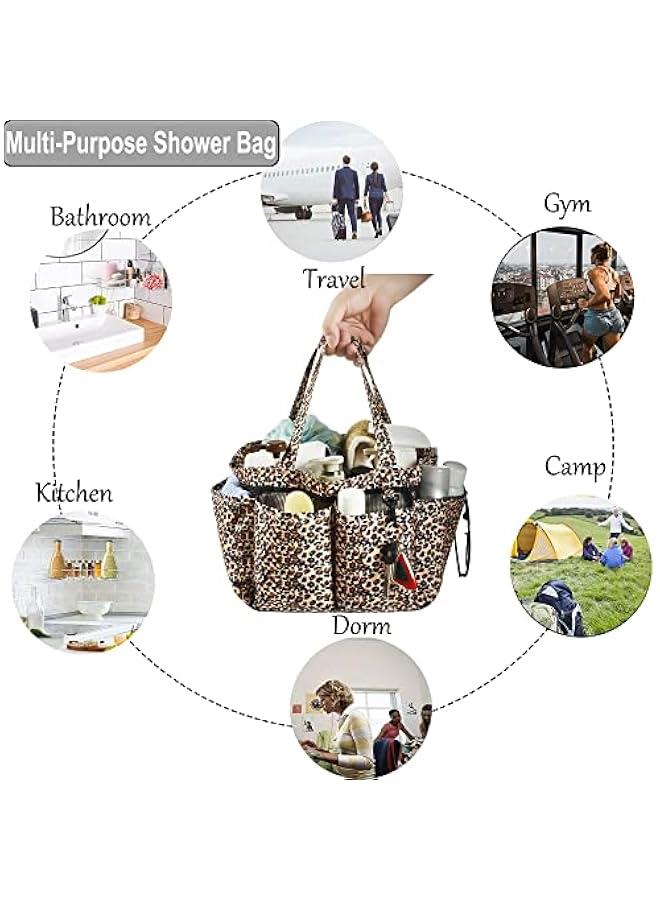 Arabest Mesh Shower Caddy Bag, Portable Basket Organizer with Key Hook for College Dorm Bathroom Camp Gym, Hanging Tote Bag with 8 Pockets, Lepoard - Image 4