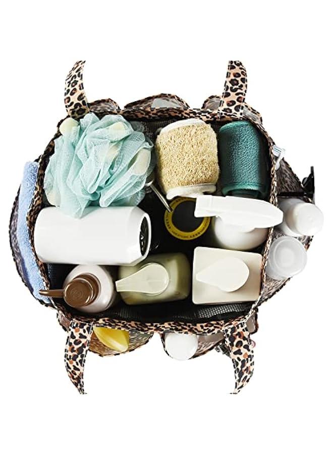 Arabest Mesh Shower Caddy Bag, Portable Basket Organizer with Key Hook for College Dorm Bathroom Camp Gym, Hanging Tote Bag with 8 Pockets, Lepoard - Image 5