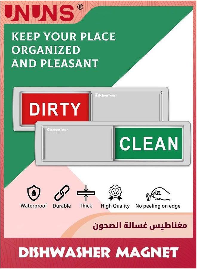 Dishwasher Magnet,2PCS Clean Dirty Magnet For Dishwasher,Upgrade Super Strong Magnet,Easy To Read Non-Scratch Magnetic Silver Indicator Sign With Clear,Bold,Colored Text