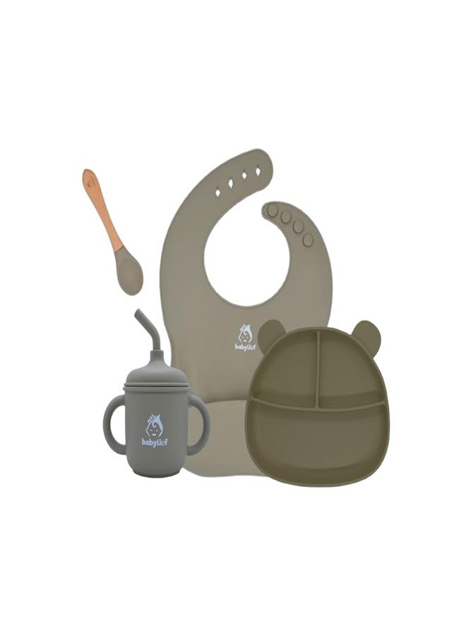 Babylief 4 piece Silicone Baby Feeding Set (OLIVE GREEN) - Image 1