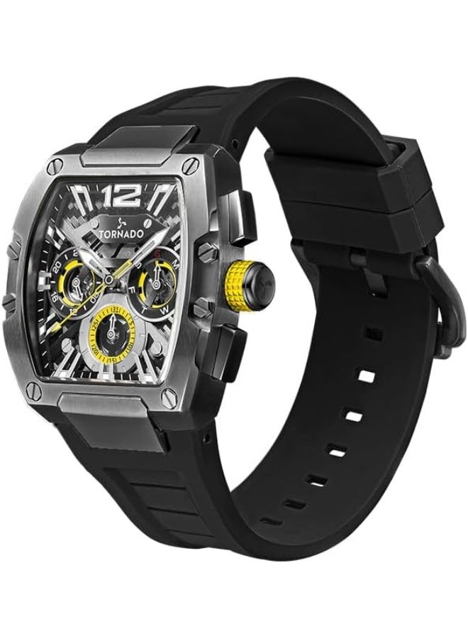 Tornado Xenith Men's Watch, Analog Display and Premium Flexible & Durable Silicone Strap - T23105-XSBB, Black - Image 2