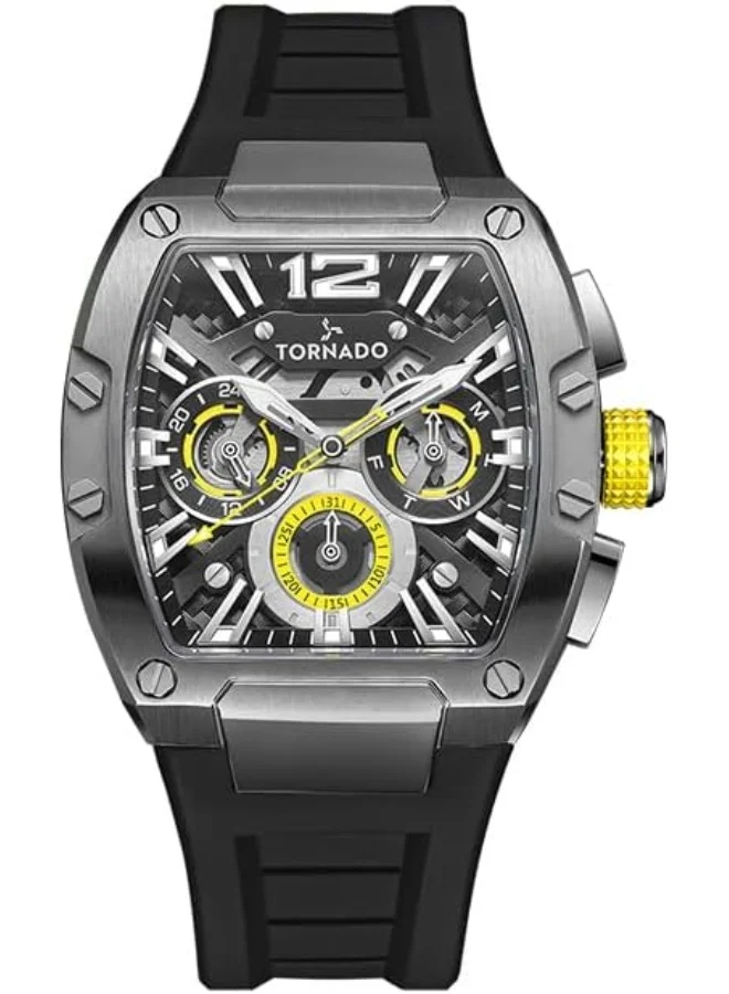 تورنيدو Tornado Xenith Men's Watch, Analog Display and Premium Flexible & Durable Silicone Strap - T23105-XSBB, Black