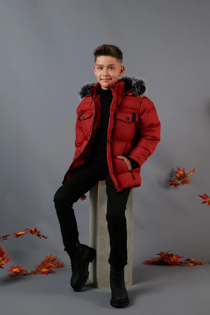 ليلا Plush Lined Removable Hooded Puffer Coat Boys' Coat 5760023