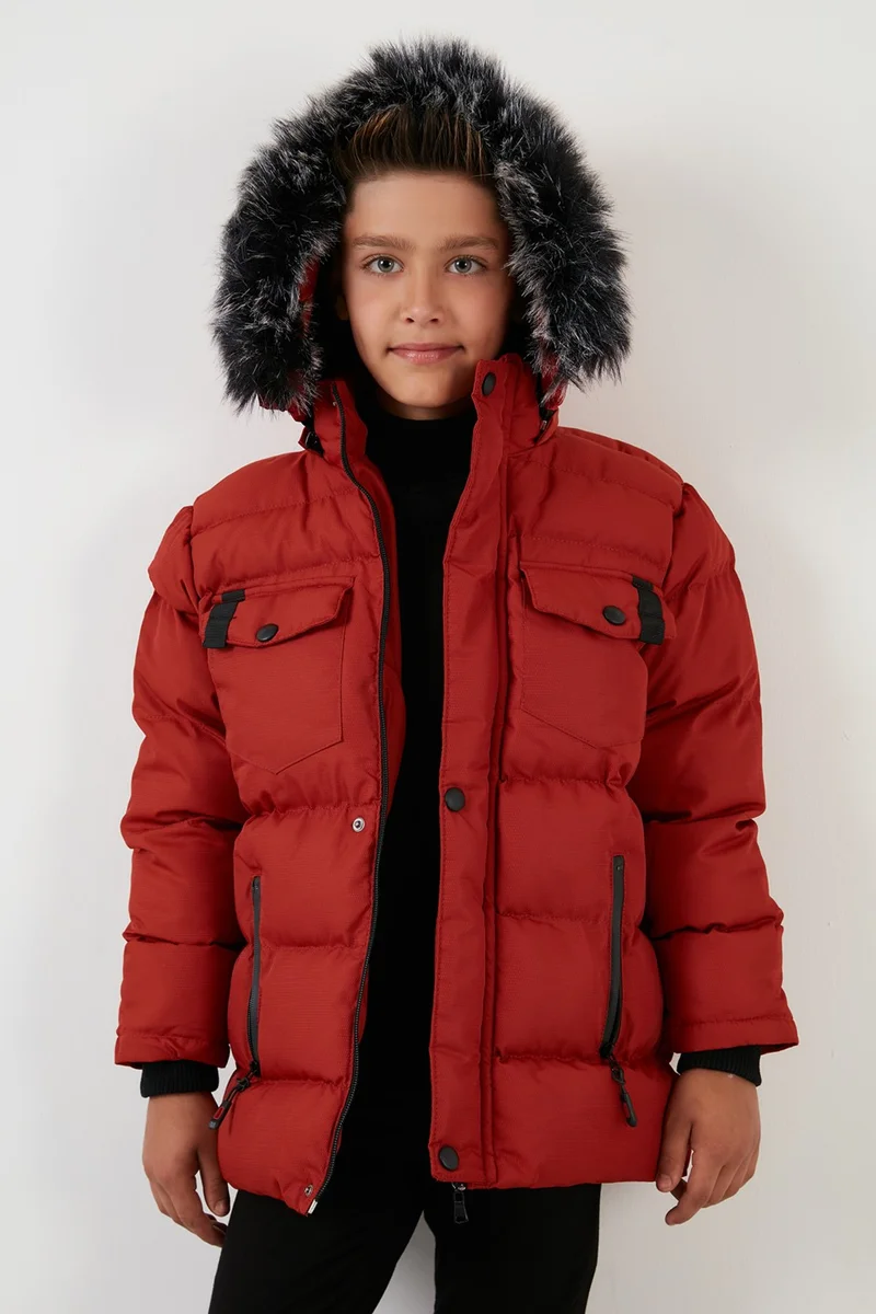 ليلا Plush Lined Removable Hooded Puffer Coat Boys' Coat 5760023