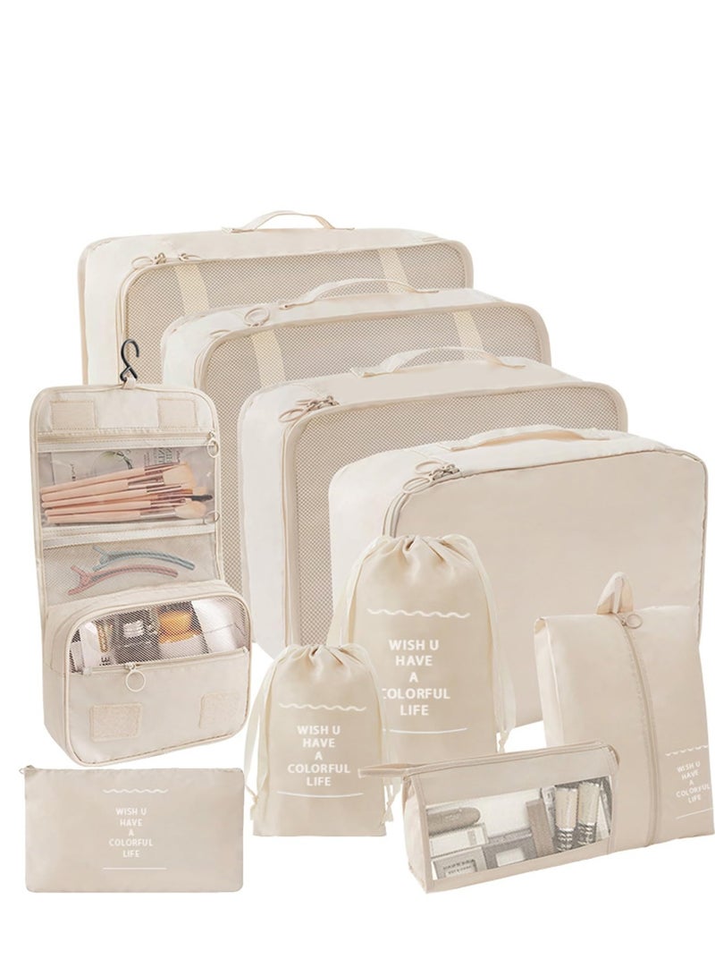 10 Set Packing Cubes for Suitcases, Luggage Organizer Bags for Carry On, Travel Bags Organizer for Luggage, Must Have Travel Essentials for Women and Men (Beige) - Image 1