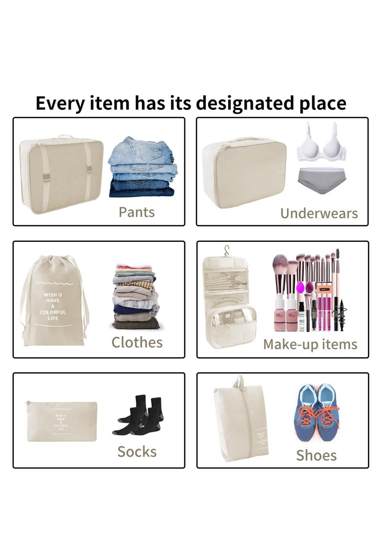 10 Set Packing Cubes for Suitcases, Luggage Organizer Bags for Carry On, Travel Bags Organizer for Luggage, Must Have Travel Essentials for Women and Men (Beige) - Image 3