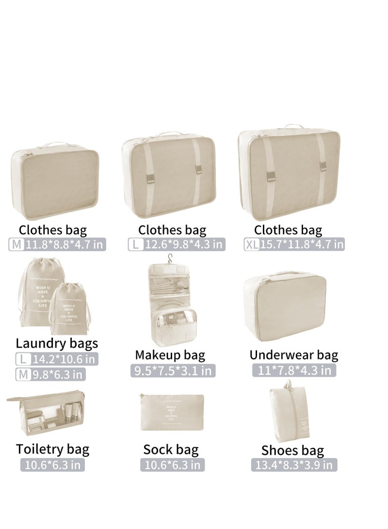 10 Set Packing Cubes for Suitcases, Luggage Organizer Bags for Carry On, Travel Bags Organizer for Luggage, Must Have Travel Essentials for Women and Men (Beige) - Image 2