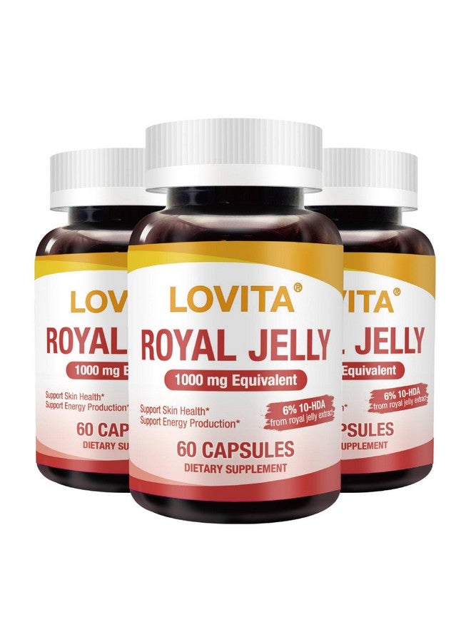 Lovita Royal Jelly 333 mg, 3:1 Concentrate, with 20mg 10-HDA, Natural Source Super Food, Supports Skin Health & Energy Production, 60 Capsules (Pack of 3) - Image 1