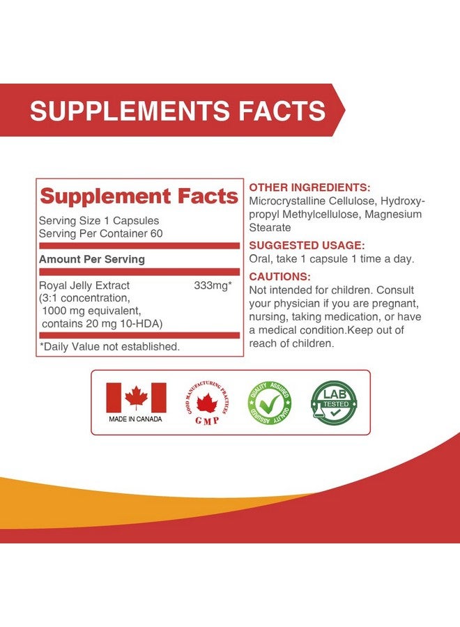 Lovita Royal Jelly 333 mg, 3:1 Concentrate, with 20mg 10-HDA, Natural Source Super Food, Supports Skin Health & Energy Production, 60 Capsules (Pack of 3) - Image 4