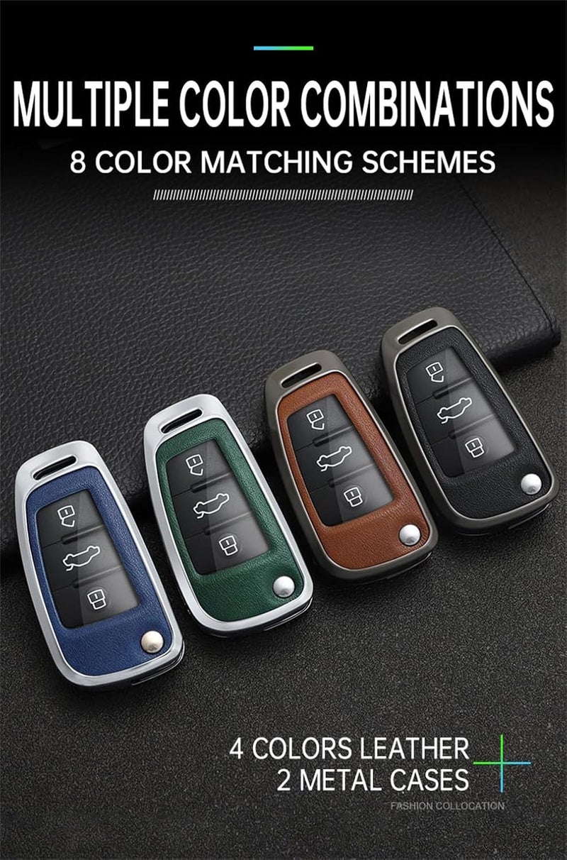 ontto Metal Car Key Fob Cover for Audi Models with 3 Buttons - Black Leather Key Case - Image 4