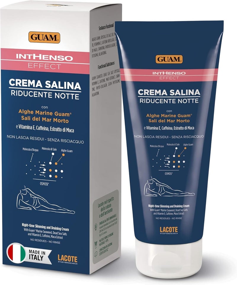GUAM Seaweed Anti Cellulite Cream for Women with Vitamin E Caffeine and Maca Extract 200ml Intensive Saline Reducing Night Treatment Skin Tightening Cream Body Slimming Firming Draining Action