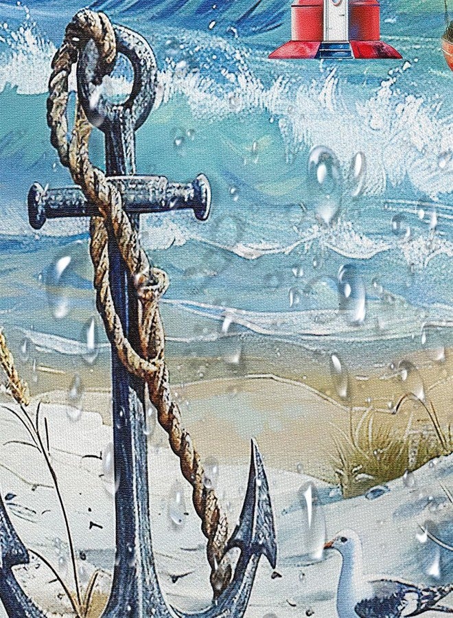 Jipusai Nautical Beach Shower Curtains for Bathroom, Lighthouse Ocean Coastal Shower Curtain, Anchor Compass Sailboat Beach Theme Waterproof Fabric Bathroom Curtain with Hooks,70X75IN Blue - Image 5