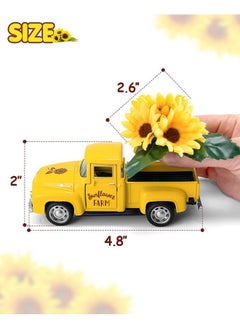Huray Rayho Sunflower Metal Truck With Artificial Plastic Flower Yellow Vintage Farm Pickup Farmhouse Tabletop Tiered Tray Decor Home Kitchen Mantel Shelf Spring Mini Diecast Truck Decorations  - Image 3