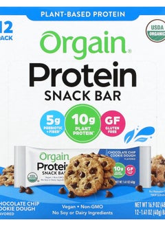 Organic Plant-Based Protein Bar Chocolate Chip Cookie Dough 12 Bars 1.41 oz (40 g) Each