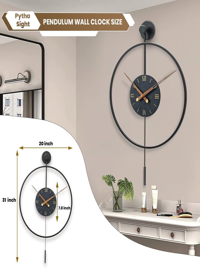 Pytha Sight Large Modern Wall Clock,Wall Clocks for Living Room Decor,Classical Metal Minimalist Roman Numeral Dial,Big Decorative Farmhouse Pendulum Wall Clock With Walnut Pointers for Office,Dining Room - Image 2