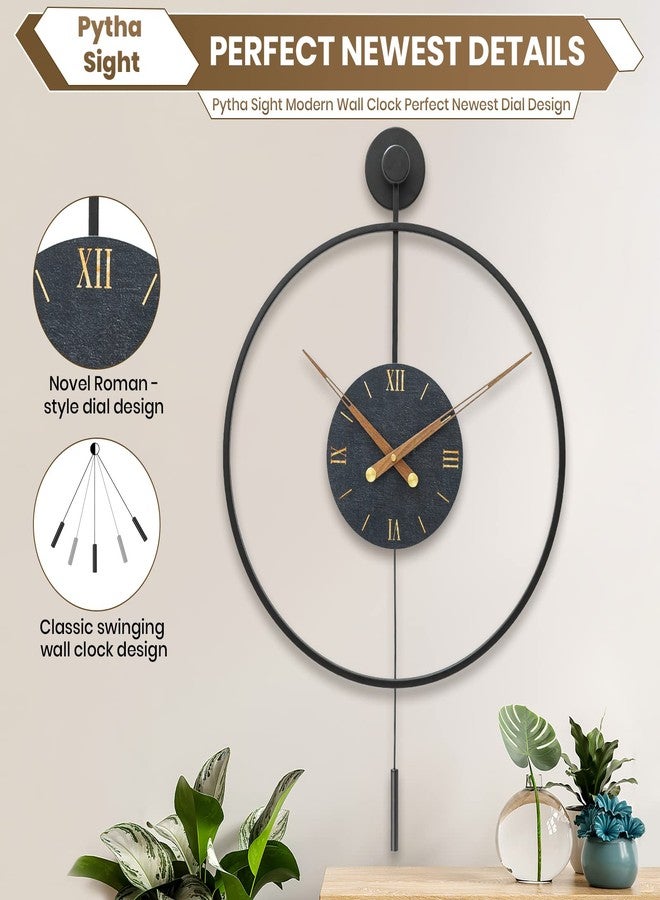 Pytha Sight Large Modern Wall Clock,Wall Clocks for Living Room Decor,Classical Metal Minimalist Roman Numeral Dial,Big Decorative Farmhouse Pendulum Wall Clock With Walnut Pointers for Office,Dining Room - Image 3