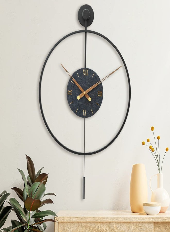Pytha Sight Large Modern Wall Clock,Wall Clocks for Living Room Decor,Classical Metal Minimalist Roman Numeral Dial,Big Decorative Farmhouse Pendulum Wall Clock With Walnut Pointers for Office,Dining Room - Image 1