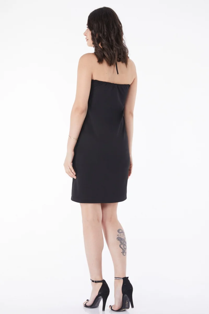Tofisa Plain Mid Women's Black Lace Detail Evening Dress - 13190
