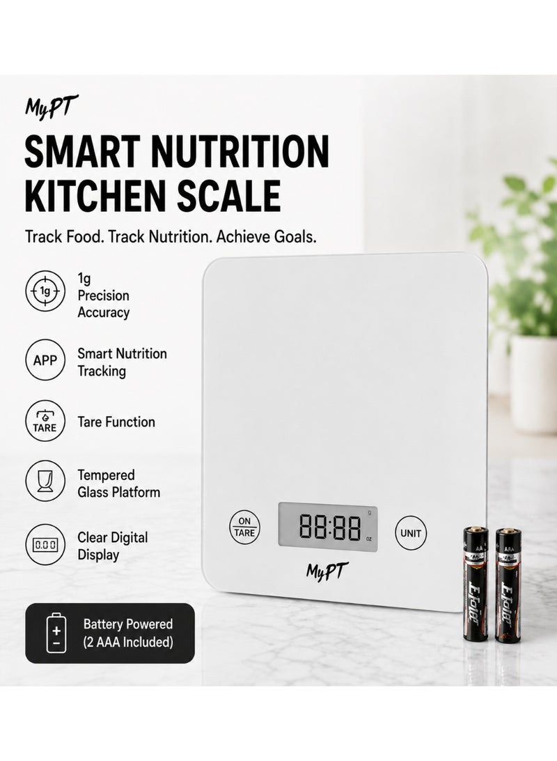 MyPT Smart Nutrition Kitchen Scale | Calorie & Nutritional Analysis | App Connected Food Weighing Scale | 1g Precision | Tare Function | White - Image 2
