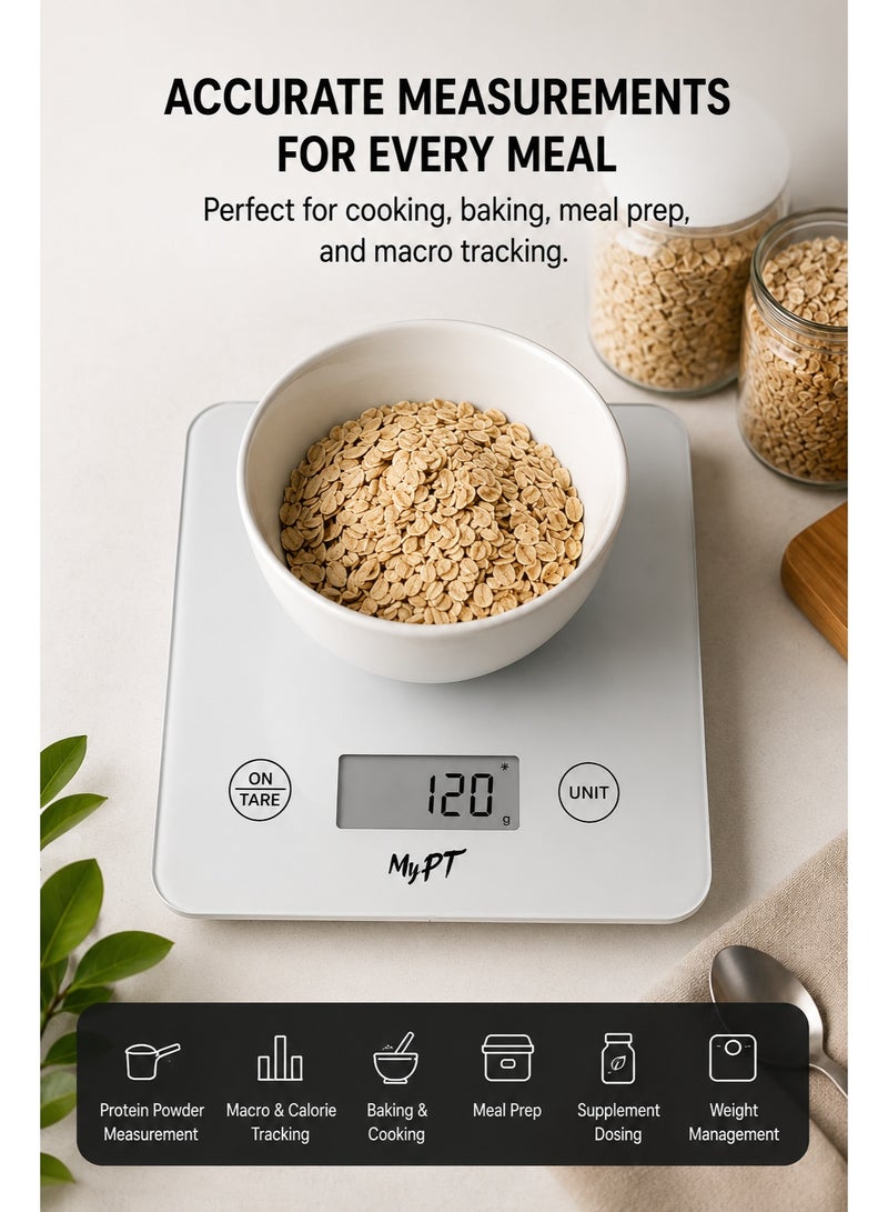 MyPT Smart Nutrition Kitchen Scale | Calorie & Nutritional Analysis | App Connected Food Weighing Scale | 1g Precision | Tare Function | White - Image 5