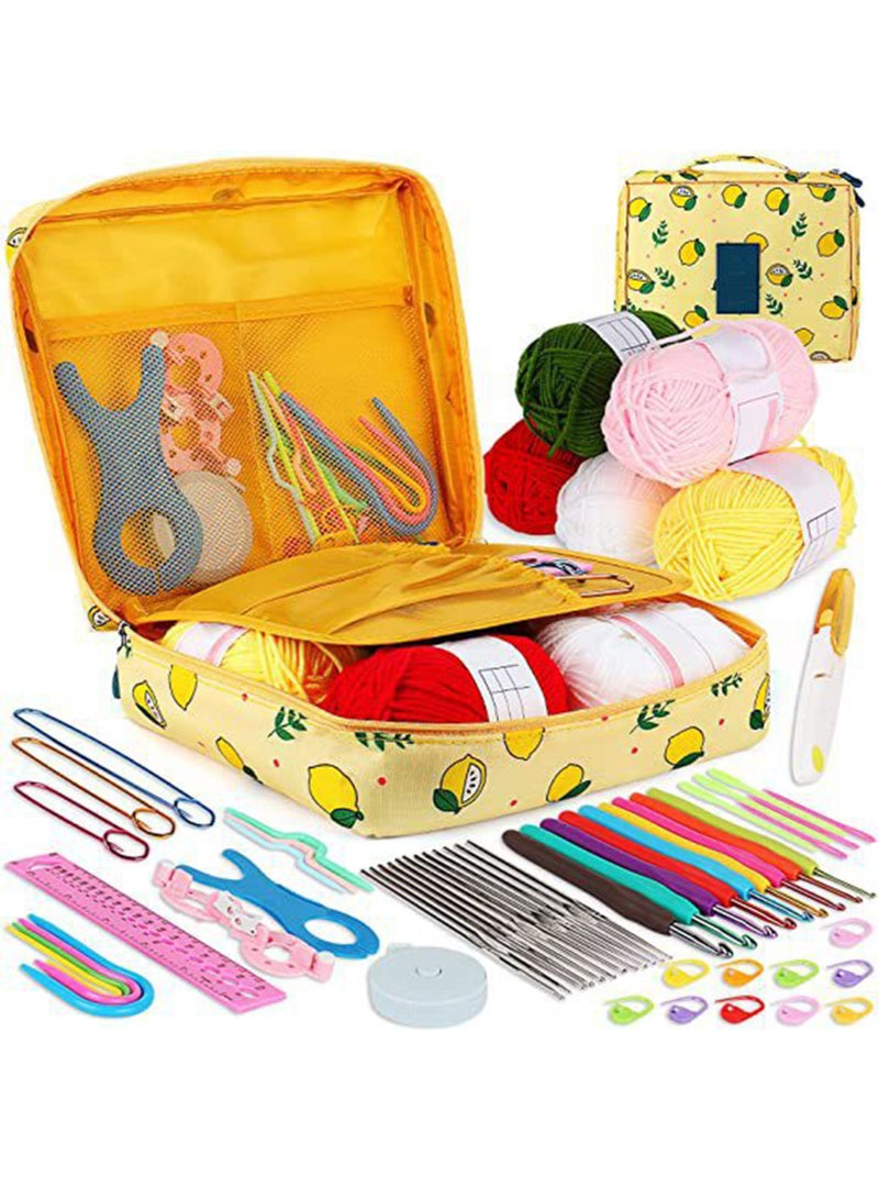 Arabest Beginners Adults/Kids Complete Crochet Set, Yarn Crochet Instruction Crochet Hook Storage Case Knitting & Crochet Supplies Ideal Crochet Gift, Crocheter Beginner (Yellow) - Image 1