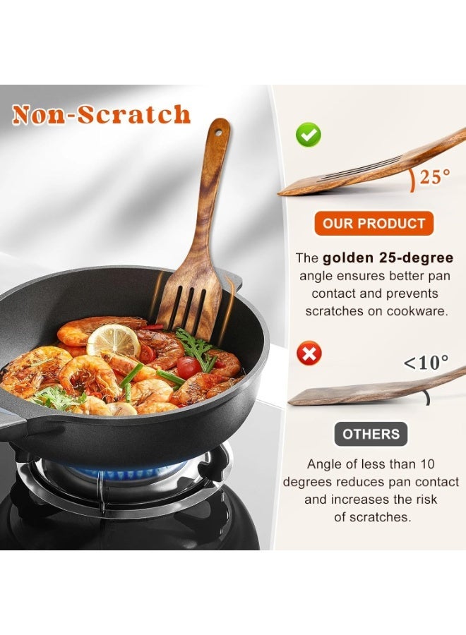 2 Piece Acacia Wood Spatula Set Solid And Slotted Cooking Turners Long Handle Wooden Utensils for Non Stick Cookware Frying And Baking - Image 3