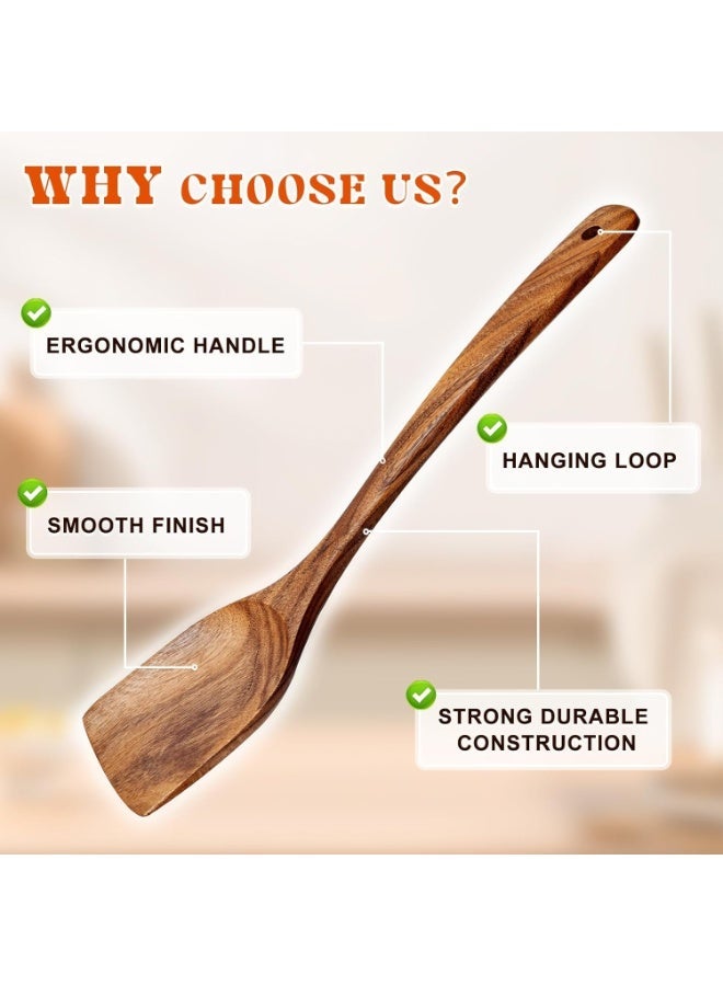2 Piece Acacia Wood Spatula Set Solid And Slotted Cooking Turners Long Handle Wooden Utensils for Non Stick Cookware Frying And Baking - Image 4