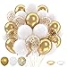 Patimate White and Gold Balloons Set 50 pcs 12 inch Metallic Gold White Gold Confetti Latex Balloons Kit for Birthday Engagement Wedding Anniversary Party Decorations - Image 3