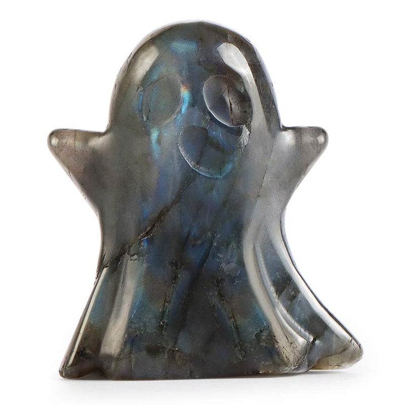 Artistone 2"" Crystal Ghost Figurine Natural Labradorite Gemstone Hand Carved Statue for Halloween Decorations Home Deco Desk Decoration - Image 1