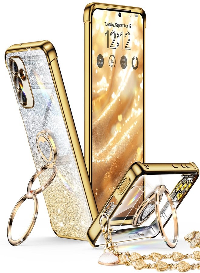 XYZ جراب XYZ لهاتف Galaxy S25 FE مع حامل - جراب هاتف مزود بحامل مزدوج الحلقات - غطاء حماية فاخر مرصع بالكريستال بتصميم قلب، مناسب للنساء والفتيات، لهاتف Samsung S25 FE 5G، ذهبي - Image 1