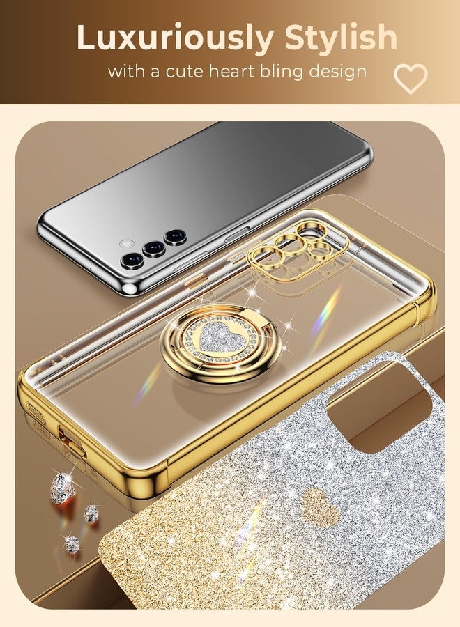 XYZ جراب XYZ لهاتف Galaxy S25 FE مع حامل - جراب هاتف مزود بحامل مزدوج الحلقات - غطاء حماية فاخر مرصع بالكريستال بتصميم قلب، مناسب للنساء والفتيات، لهاتف Samsung S25 FE 5G، ذهبي - Image 5