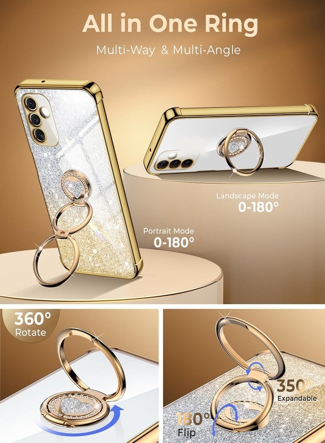 XYZ جراب XYZ لهاتف Galaxy S25 FE مع حامل - جراب هاتف مزود بحامل مزدوج الحلقات - غطاء حماية فاخر مرصع بالكريستال بتصميم قلب، مناسب للنساء والفتيات، لهاتف Samsung S25 FE 5G، ذهبي - Image 3