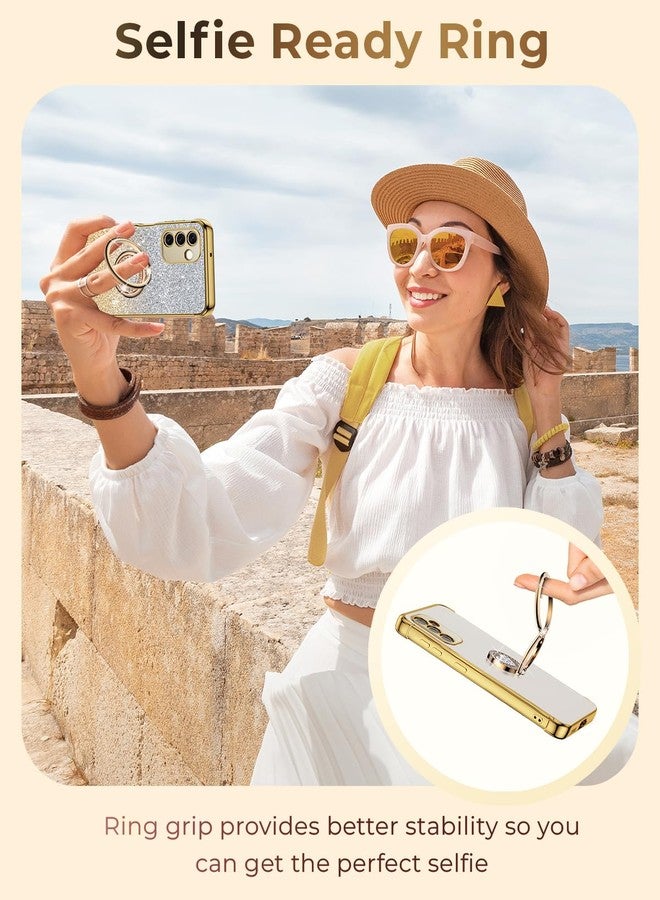 XYZ جراب XYZ لهاتف Galaxy S25 FE مع حامل - جراب هاتف مزود بحامل مزدوج الحلقات - غطاء حماية فاخر مرصع بالكريستال بتصميم قلب، مناسب للنساء والفتيات، لهاتف Samsung S25 FE 5G، ذهبي - Image 2