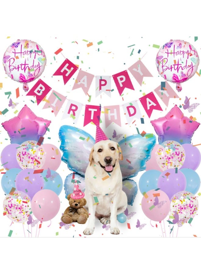 Daytoyz 34 Pcs Butterfly Balloons Set for Girls Kids Women, Rose Red Happy Birthday Banner Party Decorations Kit, Purple Butterflies Theme Party Supplies with Gold Pink Sand Confetti Foil Balloons - Image 4