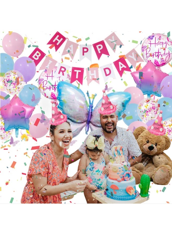 Daytoyz 34 Pcs Butterfly Balloons Set for Girls Kids Women, Rose Red Happy Birthday Banner Party Decorations Kit, Purple Butterflies Theme Party Supplies with Gold Pink Sand Confetti Foil Balloons - Image 5