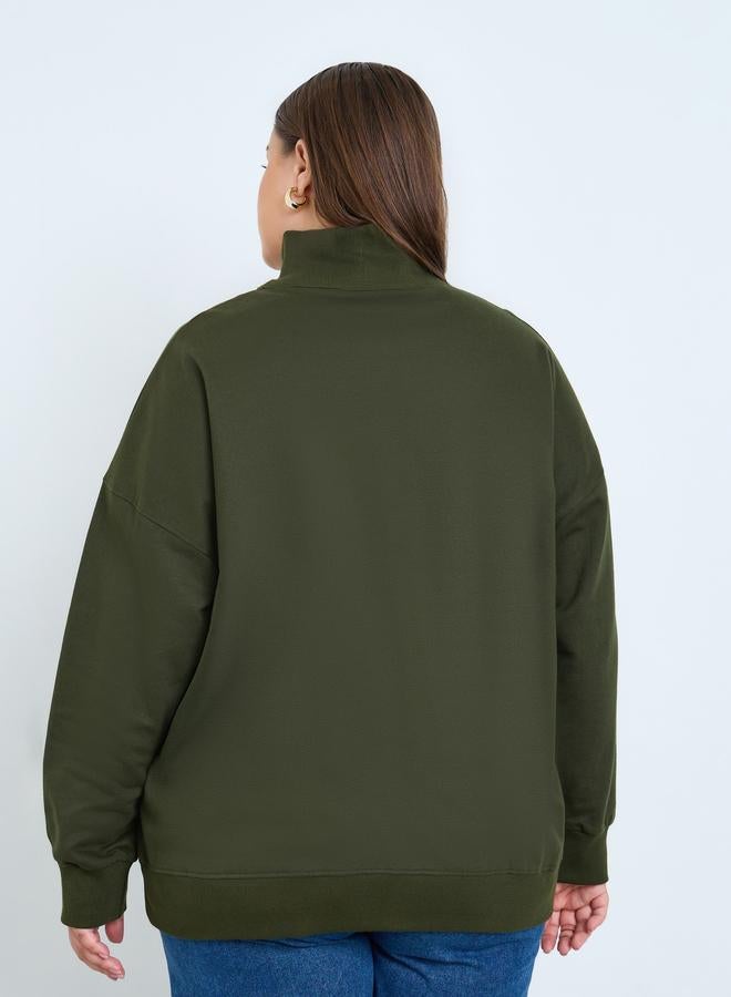 Styli Plus Size Regular Fit Sweatshirt with Half Zip - Image 4