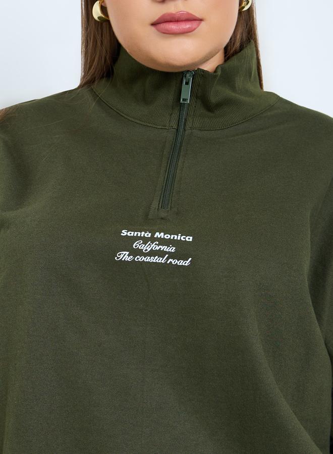 Styli Plus Size Regular Fit Sweatshirt with Half Zip - Image 3