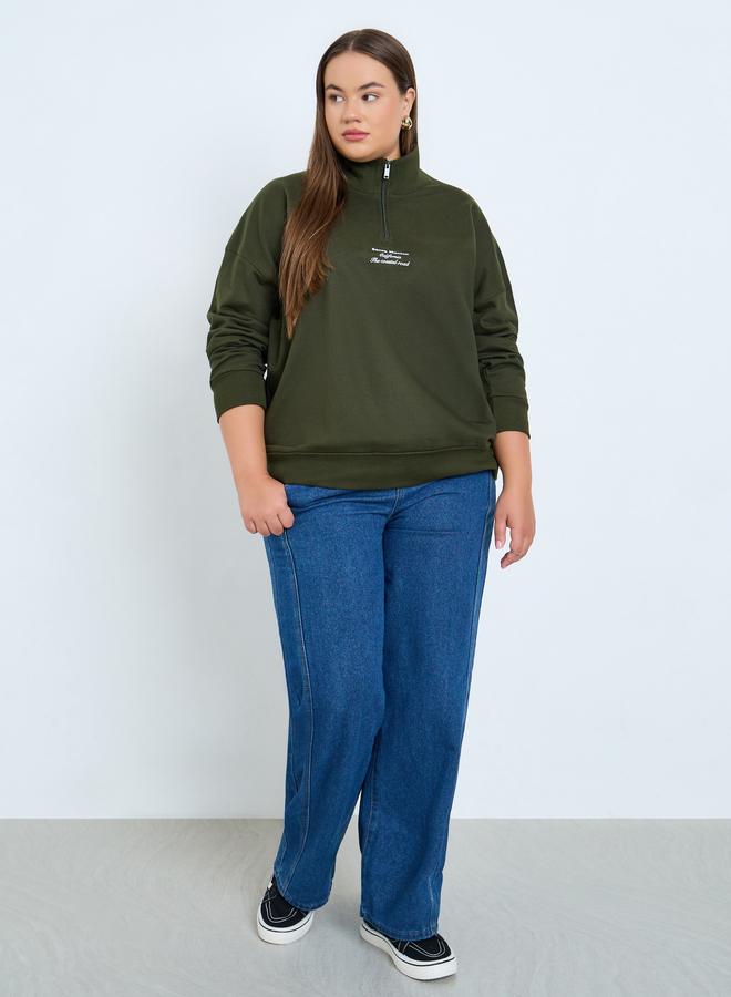 Styli Plus Size Regular Fit Sweatshirt with Half Zip - Image 2
