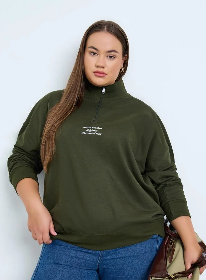 Styli Plus Size Regular Fit Sweatshirt with Half Zip