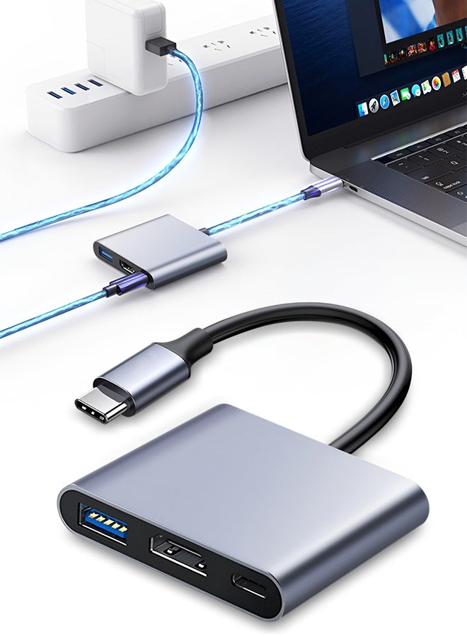 UETEEY USB C to HDMI Silver Adapter, 4K Video Converter with USB 3.0 and Type-C Charging Port, USB-C Digital AV Multiport Adapter for Mac and USB Type-C Devices - Image 1