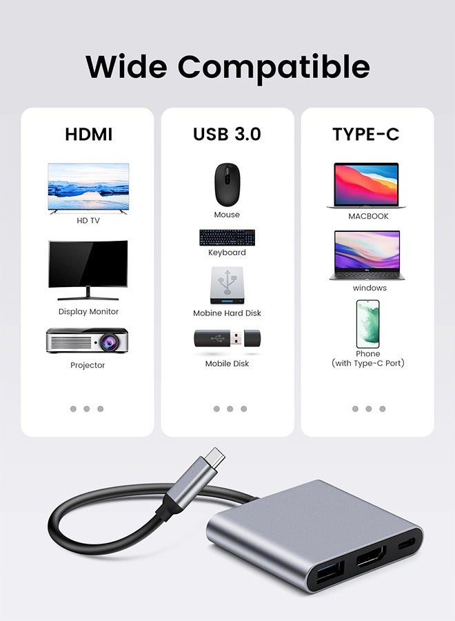UETEEY USB C to HDMI Silver Adapter, 4K Video Converter with USB 3.0 and Type-C Charging Port, USB-C Digital AV Multiport Adapter for Mac and USB Type-C Devices - Image 2